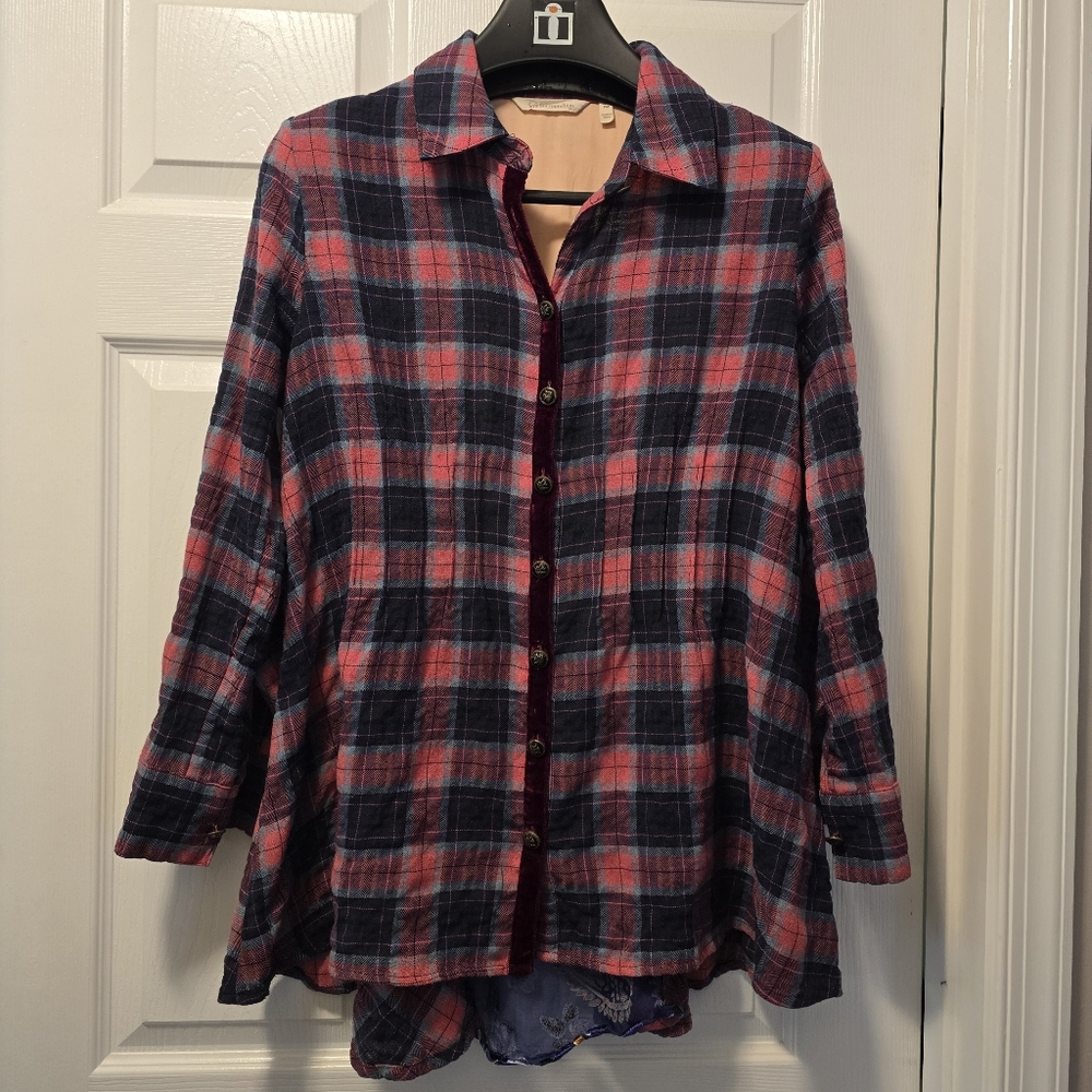 Soft Surroundings Kensington Plaid Burnout Velvet Tunic - MP - Picture 2 of 14